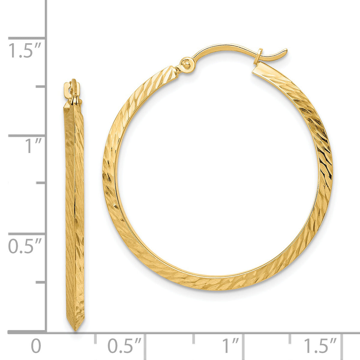 14K Polished Diamond-Cut Hoop Earrings-TF1447