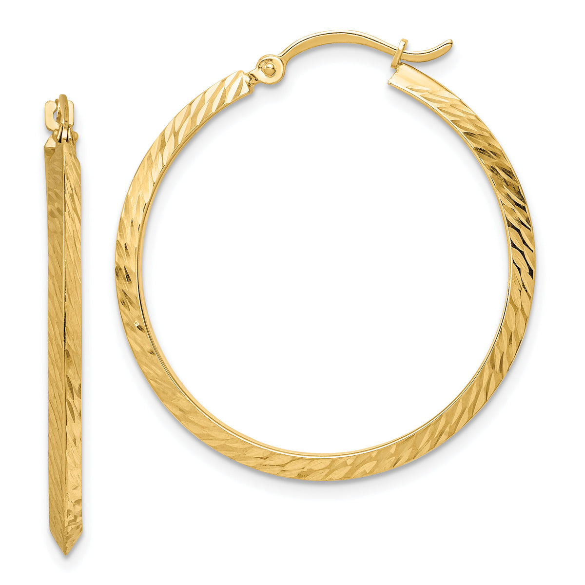 14K Polished Diamond-Cut Hoop Earrings-TF1447
