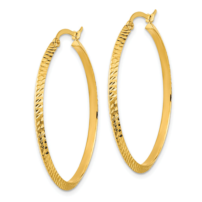14K Polished Diamond-Cut Hoop Earrings-TF1448