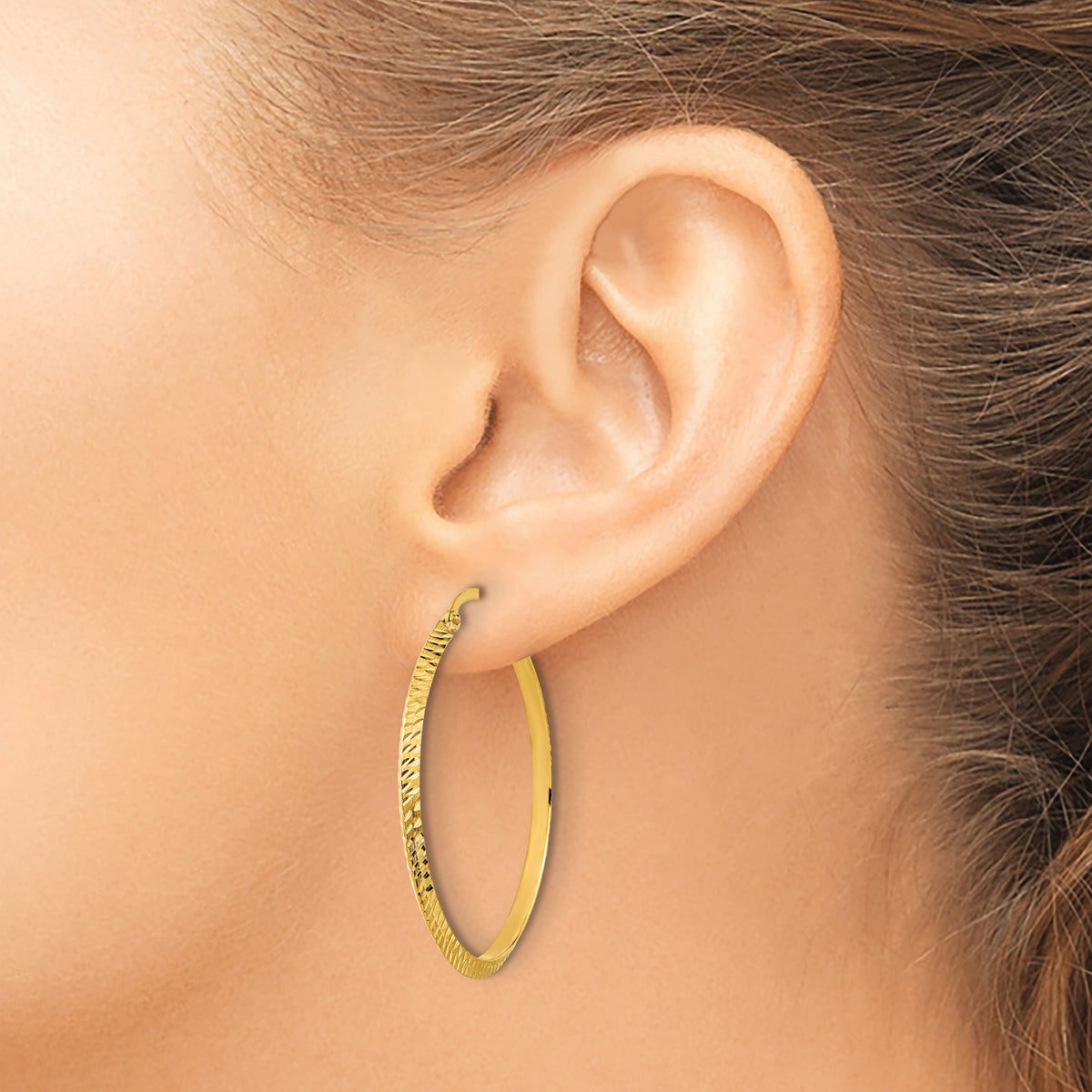 14K Polished Diamond-Cut Hoop Earrings-TF1448