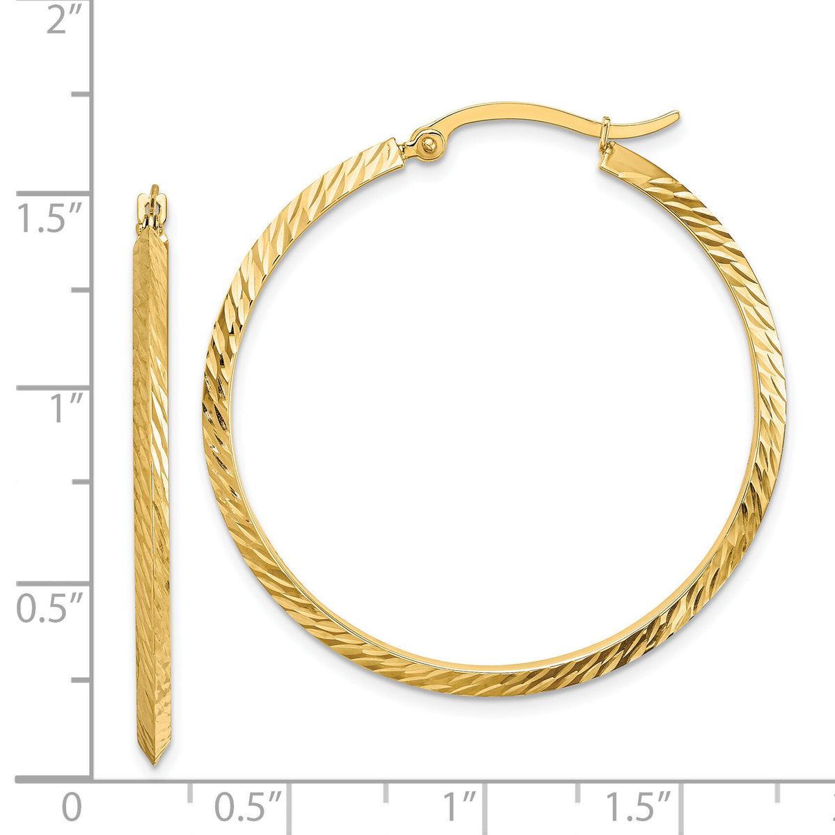 14K Polished Diamond-Cut Hoop Earrings-TF1448