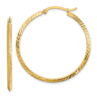14K Polished Diamond-Cut Hoop Earrings-TF1448