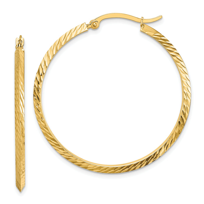 14K Polished Diamond-Cut Hoop Earrings-TF1448