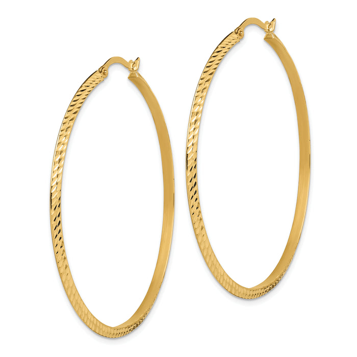 14K Polished Diamond-Cut Hoop Earrings-TF1449