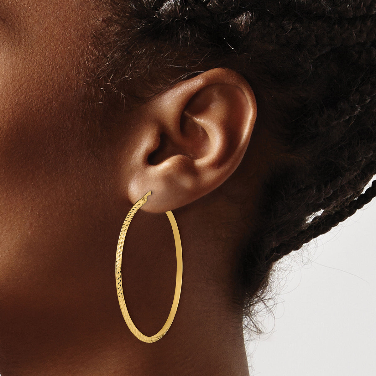 14K Polished Diamond-Cut Hoop Earrings-TF1449