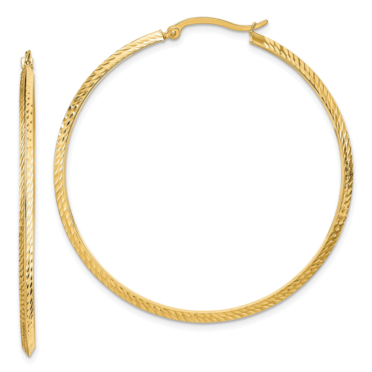 14K Polished Diamond-Cut Hoop Earrings-TF1449