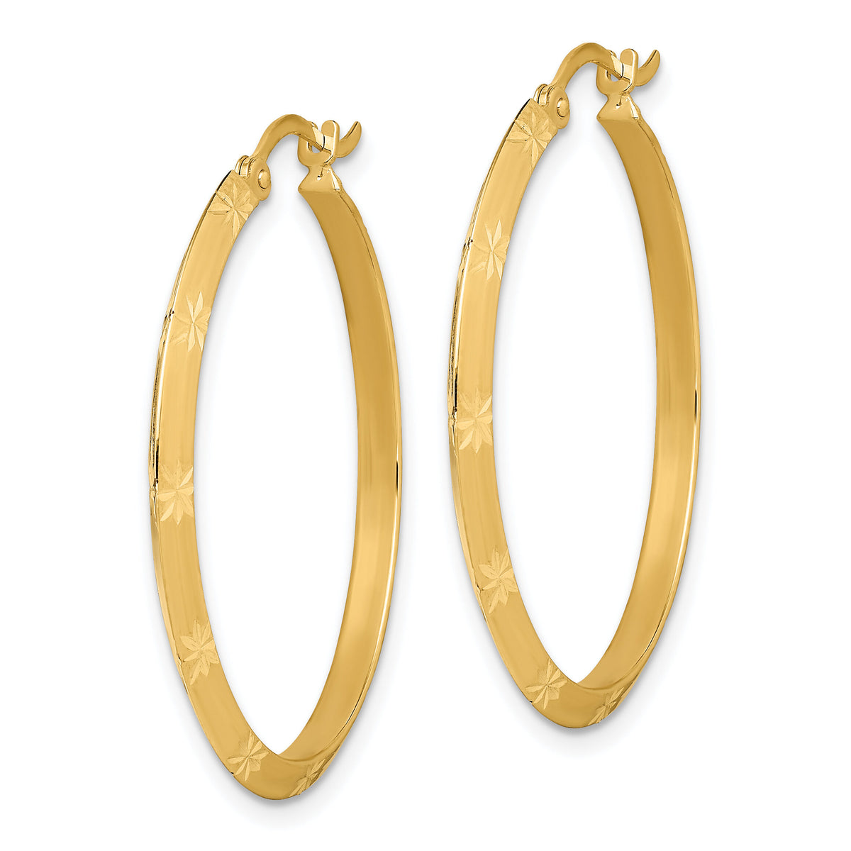 14K Polished Diamond-Cut Hoop Earrings-TF1450