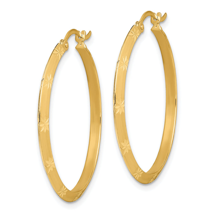 14K Polished Diamond-Cut Hoop Earrings-TF1450