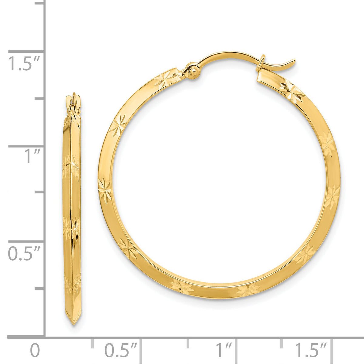 14K Polished Diamond-Cut Hoop Earrings-TF1450