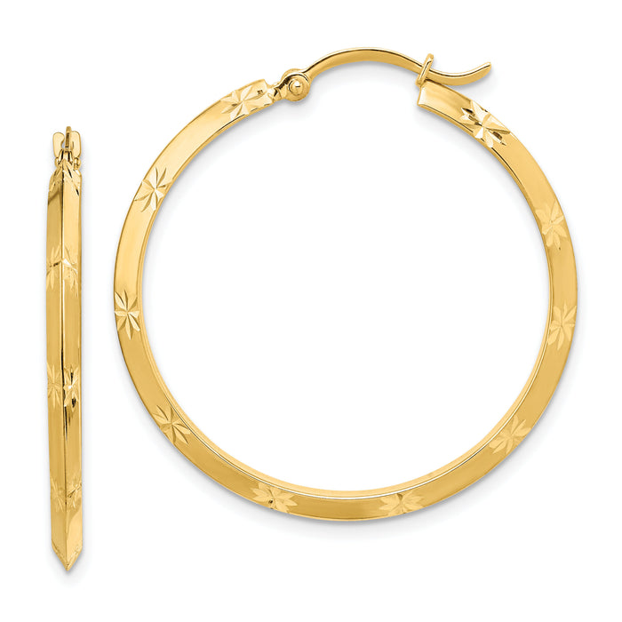 14K Polished Diamond-Cut Hoop Earrings-TF1450