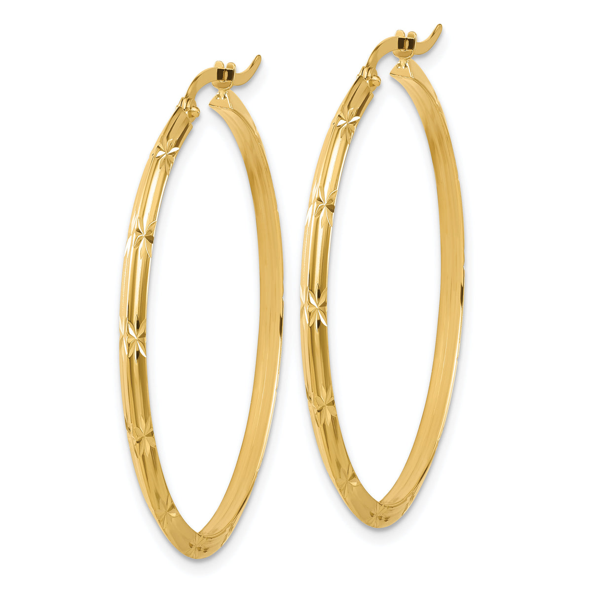 14K Polished Diamond-Cut Hoop Earrings-TF1451