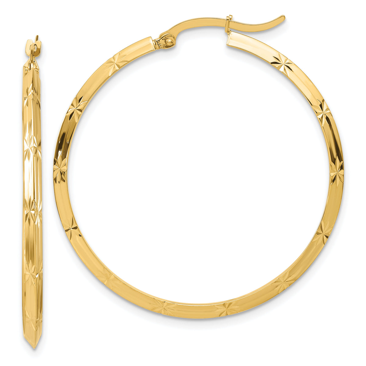 14K Polished Diamond-Cut Hoop Earrings-TF1451