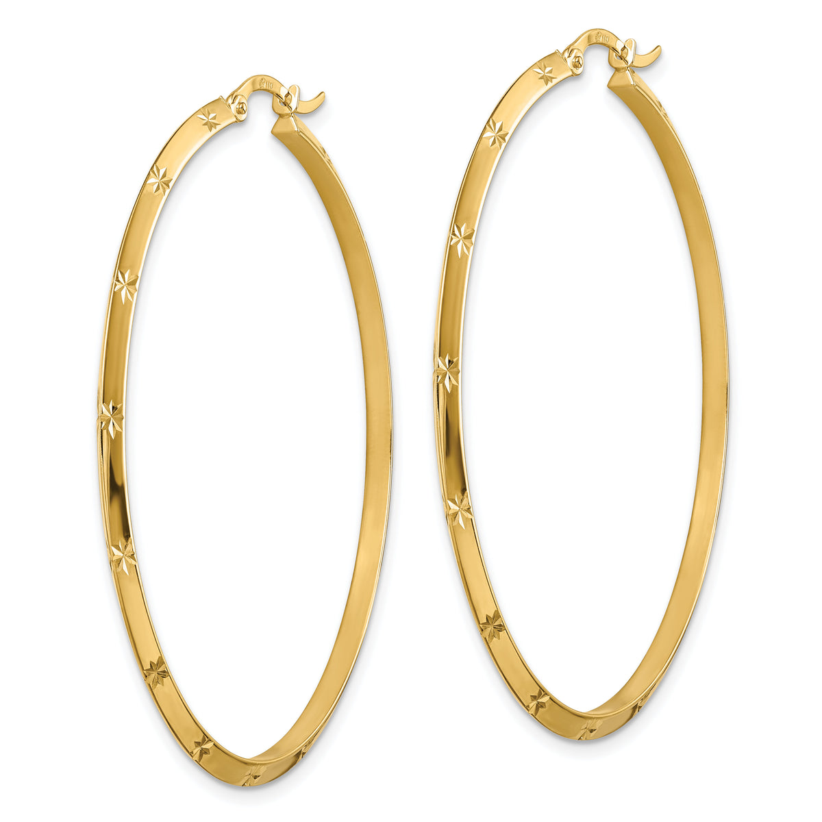 14K Polished Diamond-Cut Hoop Earrings-TF1452