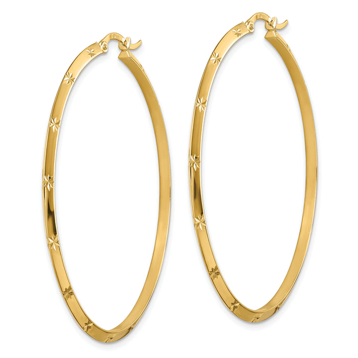 14K Polished Diamond-Cut Hoop Earrings-TF1452