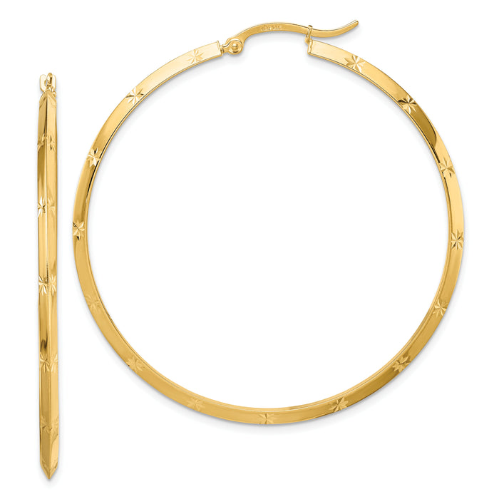 14K Polished Diamond-Cut Hoop Earrings-TF1452