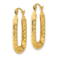 14k Polished Textured Rectangle Hoop Earrings-TF1454