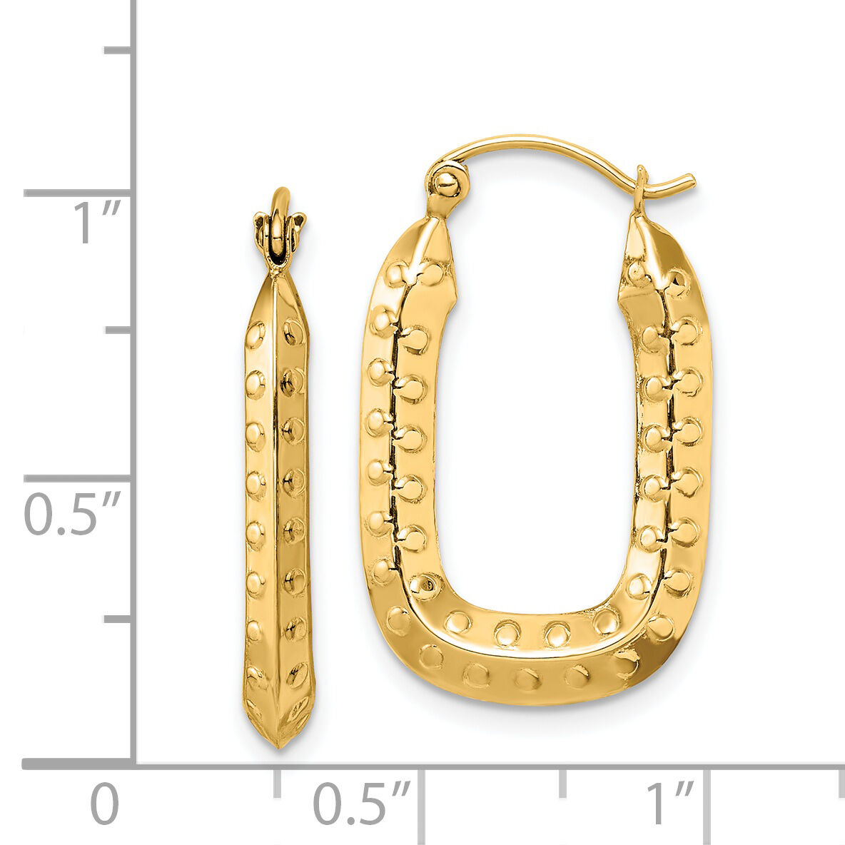14k Polished Textured Rectangle Hoop Earrings-TF1454