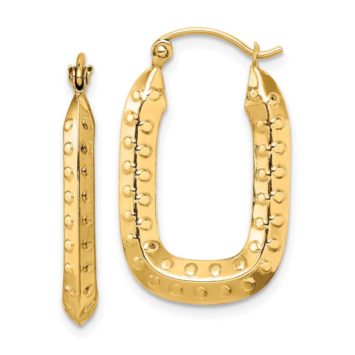 14k Polished Textured Rectangle Hoop Earrings-TF1454