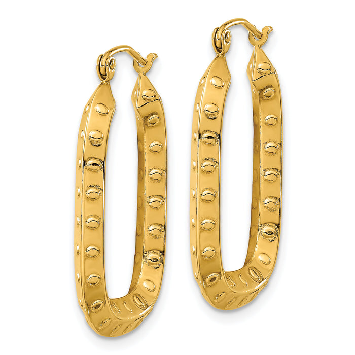 14k Polished Textured Rectangle Hoop Earrings-TF1455