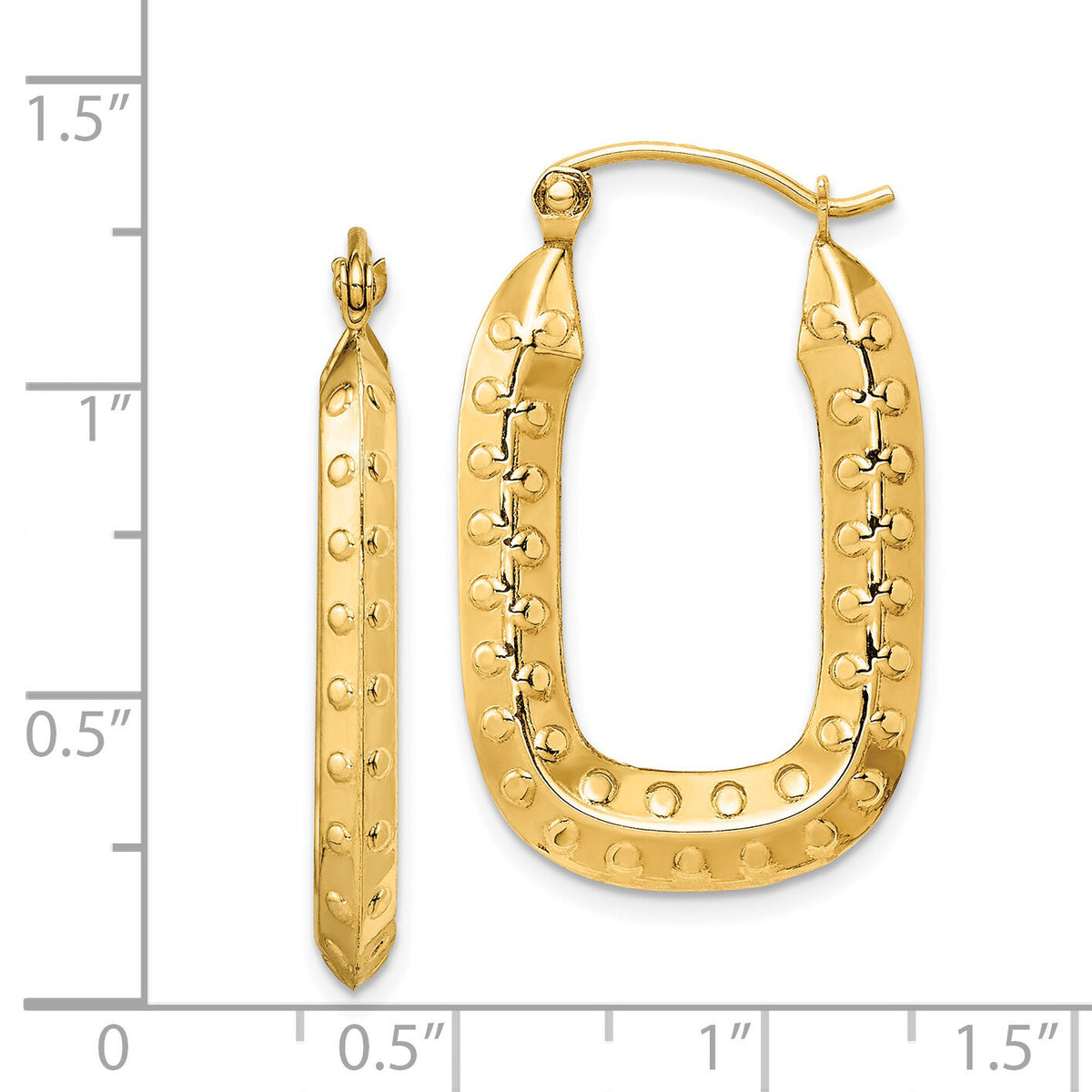 14k Polished Textured Rectangle Hoop Earrings-TF1455