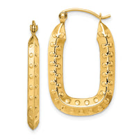 14k Polished Textured Rectangle Hoop Earrings-TF1455