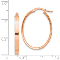 14K Rose Gold 3mm Oval Hoop Earrings-TF1457
