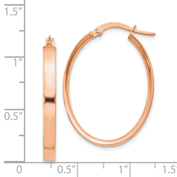 14K Rose Gold 3mm Oval Hoop Earrings-TF1457