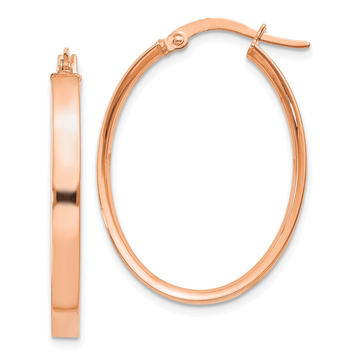 14K Rose Gold 3mm Oval Hoop Earrings-TF1457