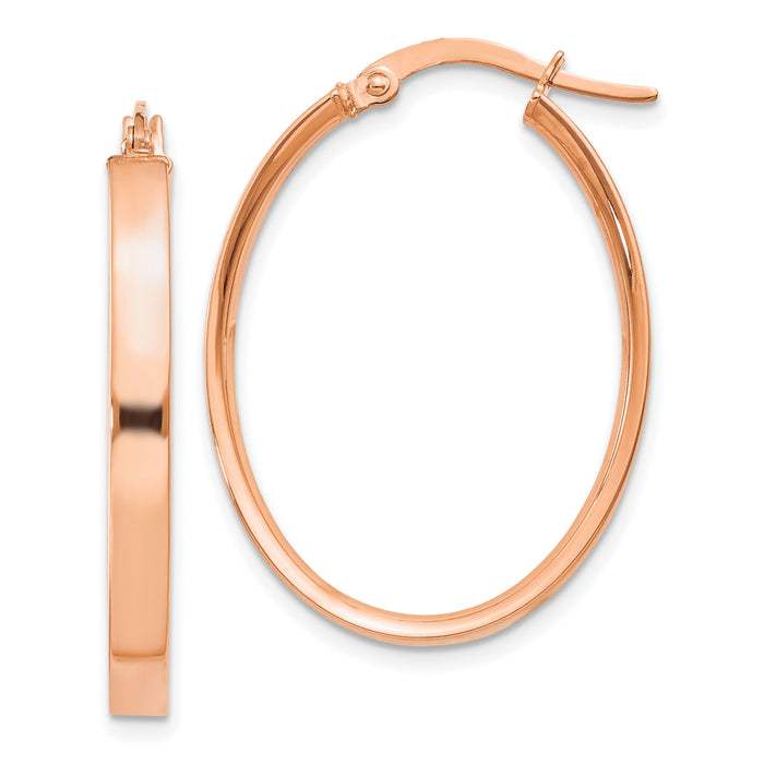 14K Rose Gold 3mm Oval Hoop Earrings-TF1457