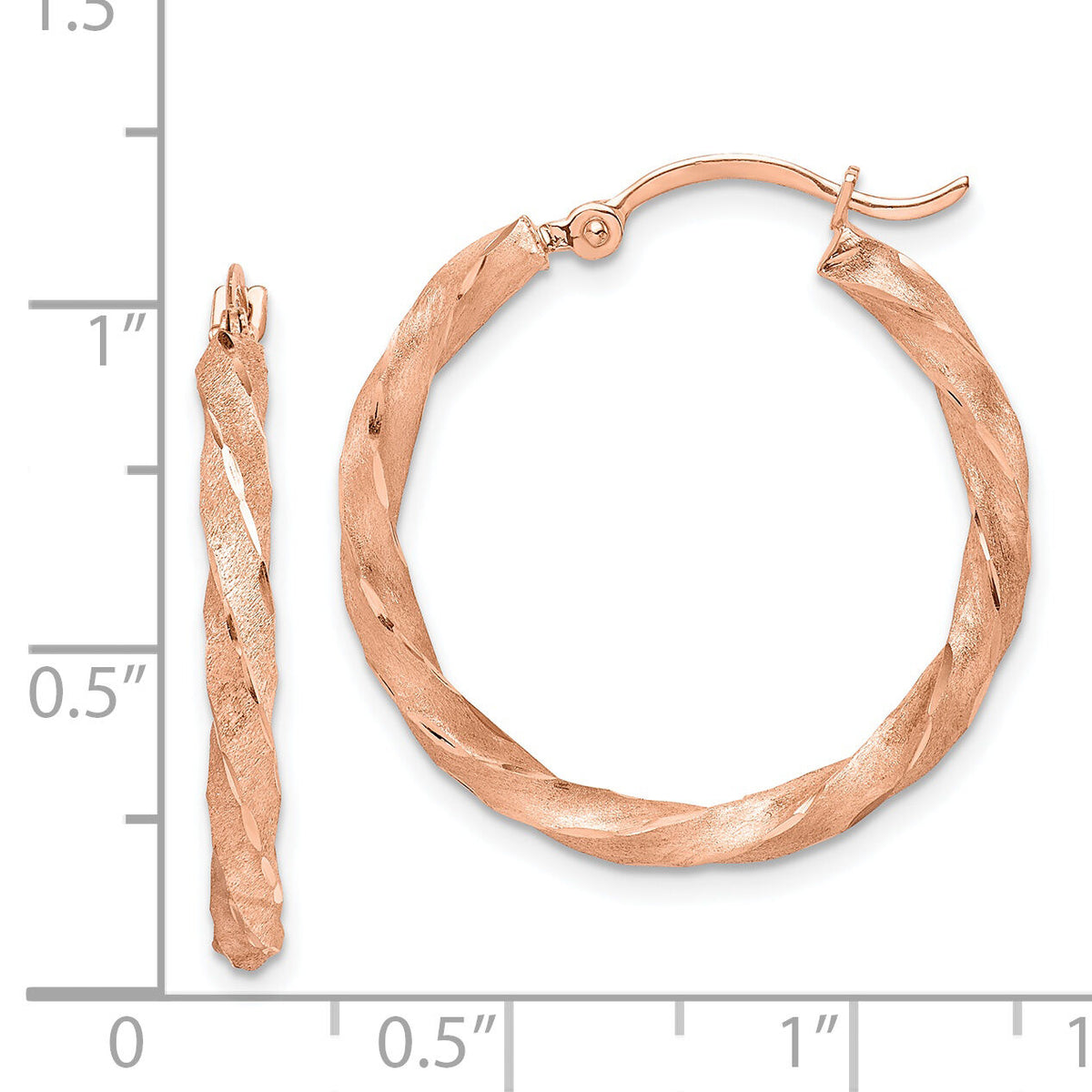 14K Rose Gold Twisted Satin Diamond-Cut Hoop Earrings-TF1471