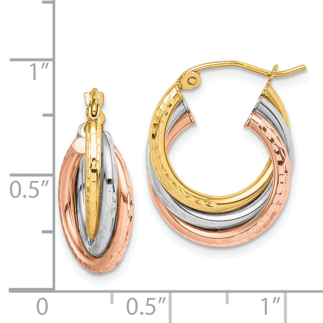 14k Tri-color Textured Triple Hoop Earrings-TF1485