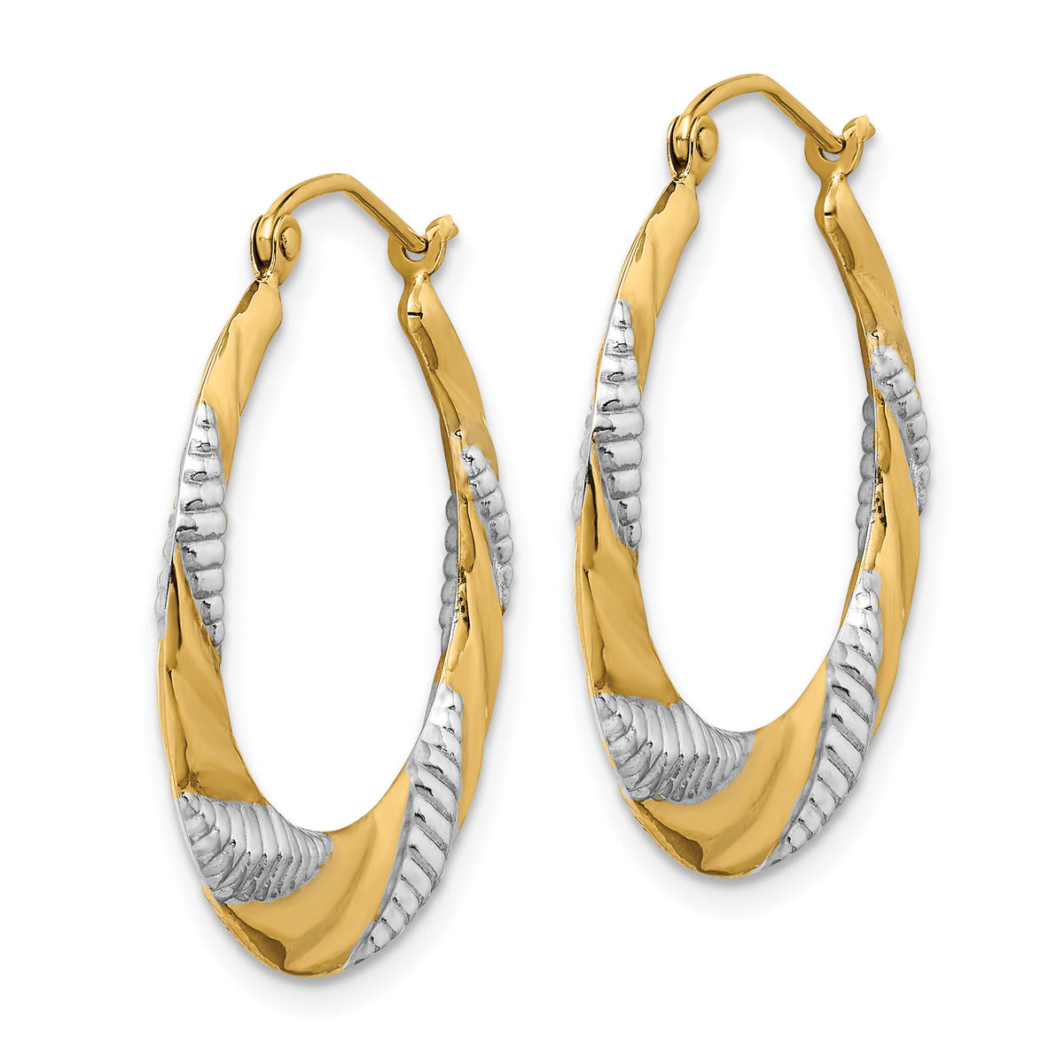 14K & Rhodium Textured Stamped Hoop Earrings-TF1502