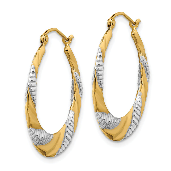 14K & Rhodium Textured Stamped Hoop Earrings-TF1502