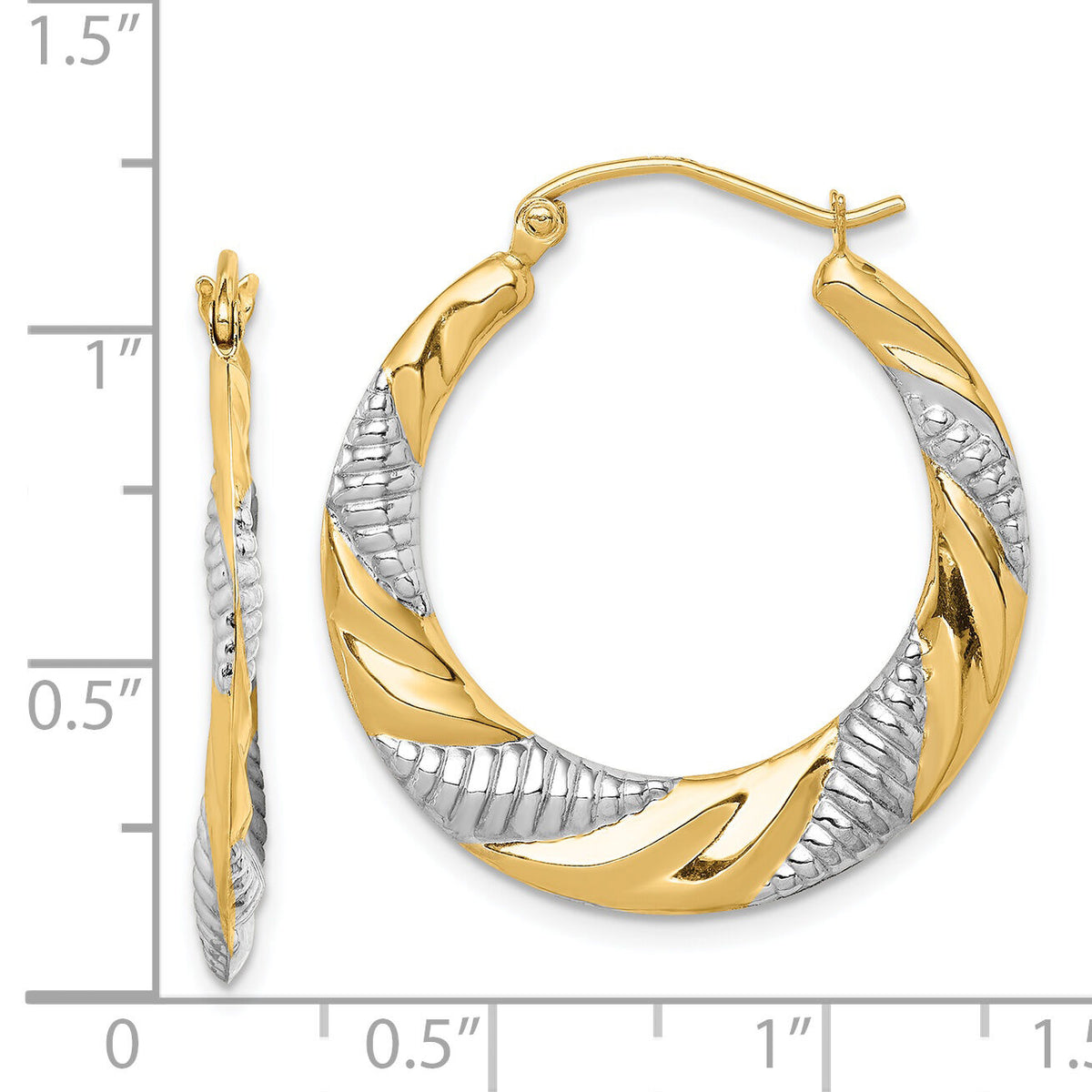 14K & Rhodium Textured Stamped Hoop Earrings-TF1502