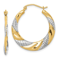 14K & Rhodium Textured Stamped Hoop Earrings-TF1502