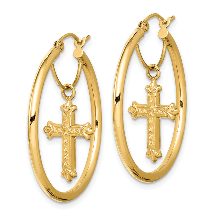 14k with D/C Cross Dangle Hoop Earrings-TF1514
