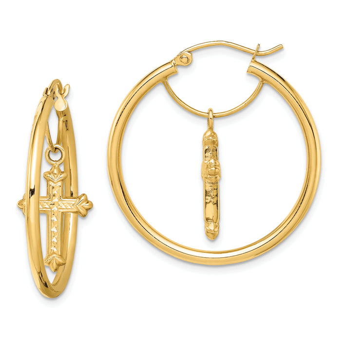 14k with D/C Cross Dangle Hoop Earrings-TF1514
