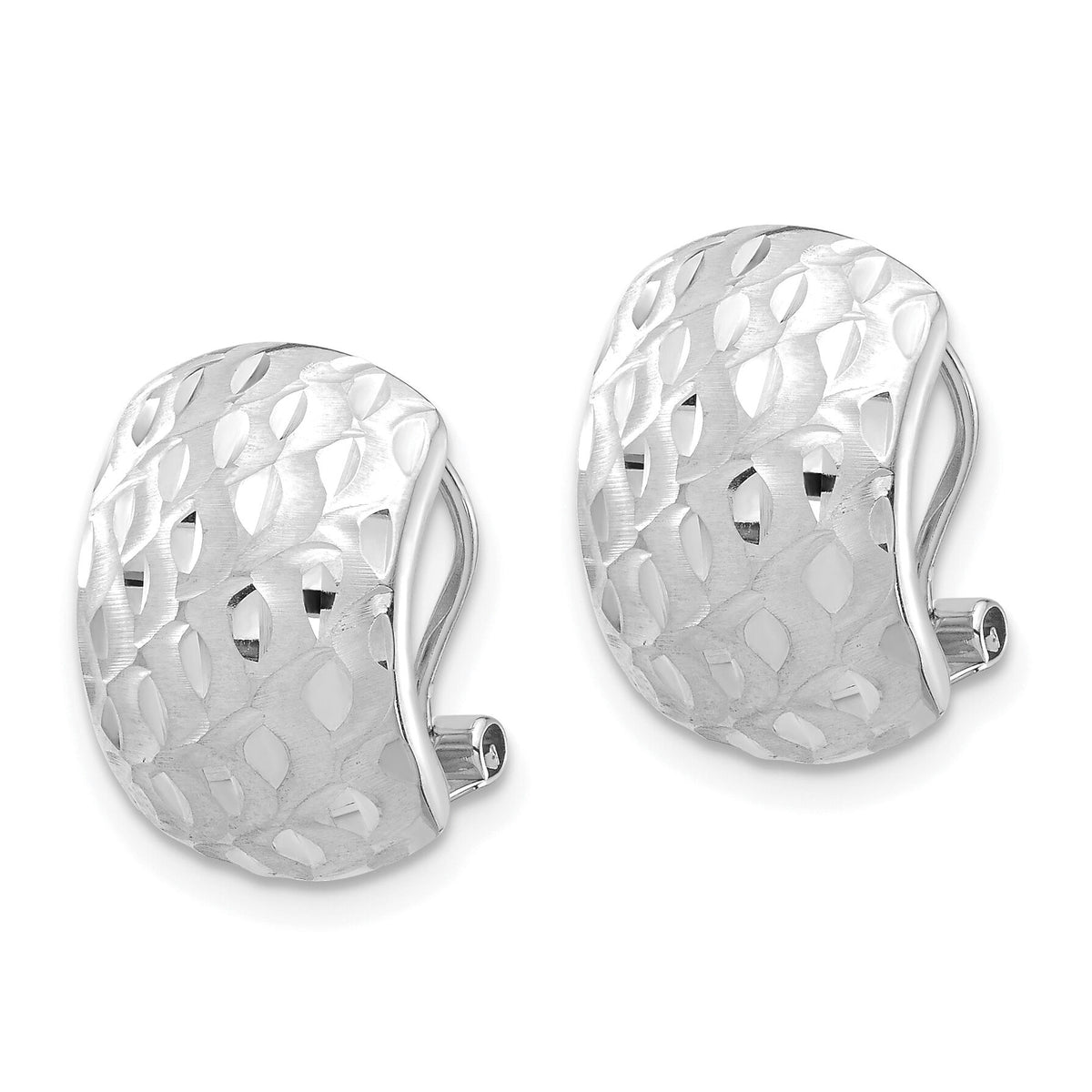 14K White Gold Textured Omega Back Earrings-TF1526