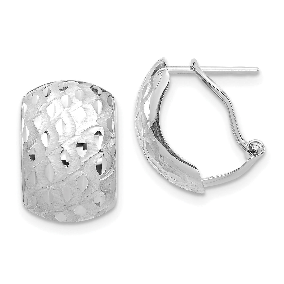 14K White Gold Textured Omega Back Earrings-TF1526