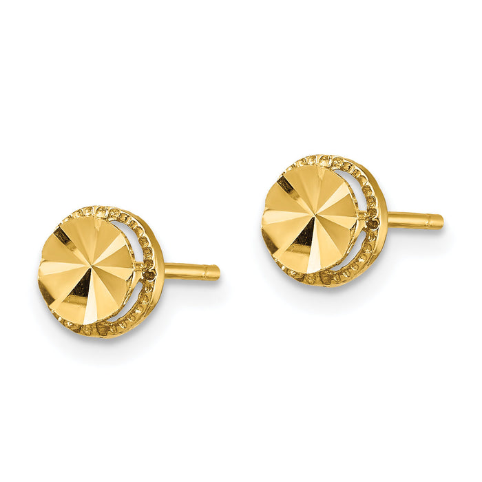 14K Diamond-Cut Round Post Earrings-TF1533