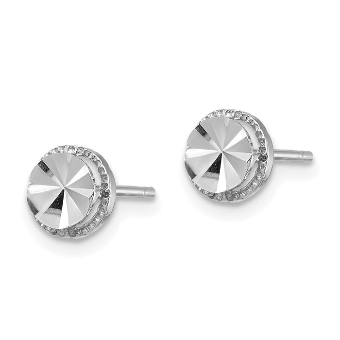14K White Gold Diamond-Cut Round Post Earrings-TF1535