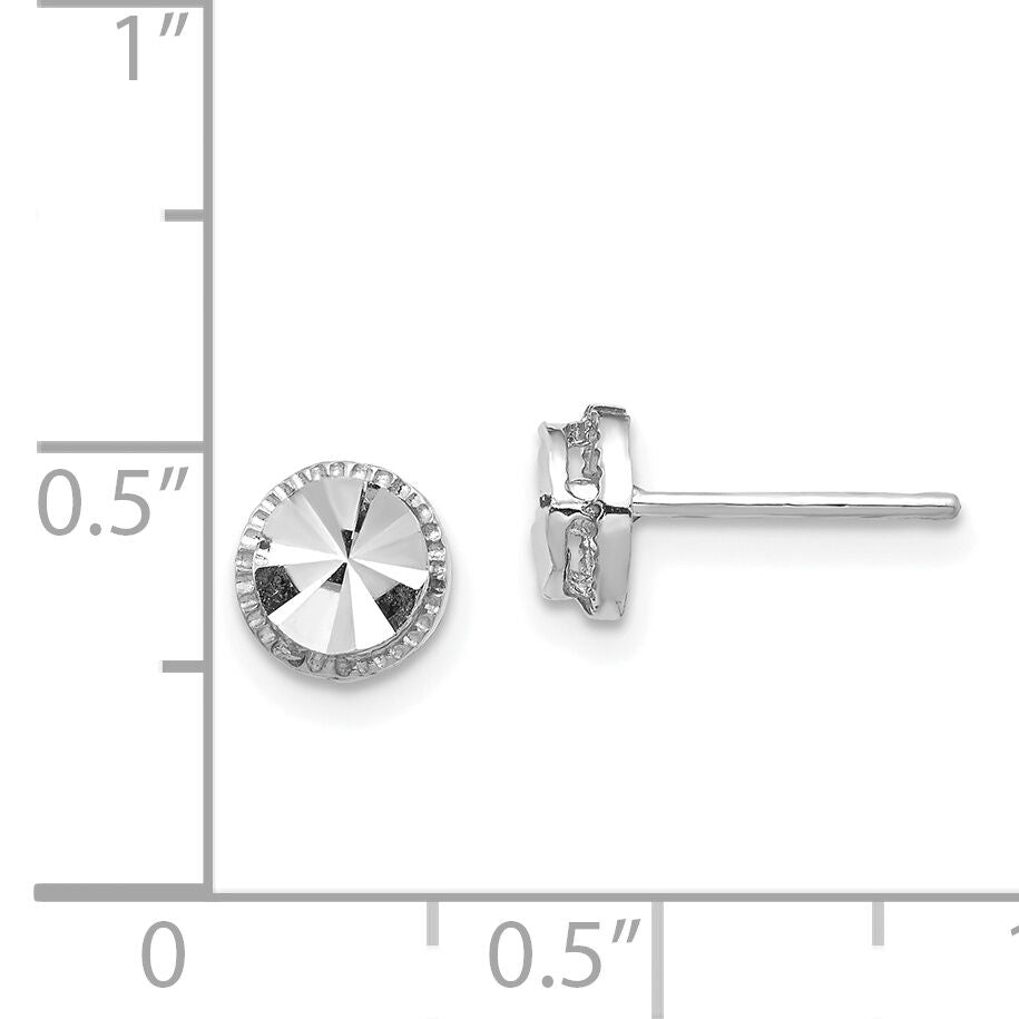14K White Gold Diamond-Cut Round Post Earrings-TF1535