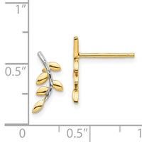 14K & White Rhodium Leaves Post Earrings-TF1549