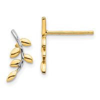 14K & White Rhodium Leaves Post Earrings-TF1549
