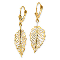 14K Polished Leaf Leverback Earrings-TF1554