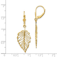 14K Polished Leaf Leverback Earrings-TF1554