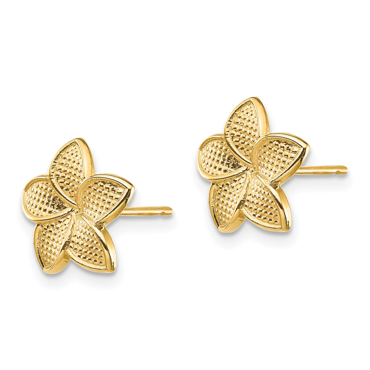 14K Polished & Textured Plumeria Post Earrings-TF1558