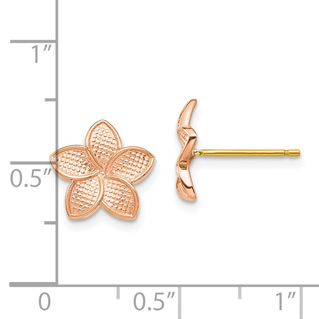 14K Rose Gold Polished & Textured Plumeria & Yellow Post & Earring Backs-TF1561