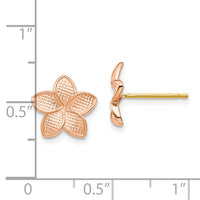 14K Rose Gold Polished & Textured Plumeria & Yellow Post & Earring Backs-TF1561