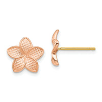 14K Rose Gold Polished & Textured Plumeria & Yellow Post & Earring Backs-TF1561